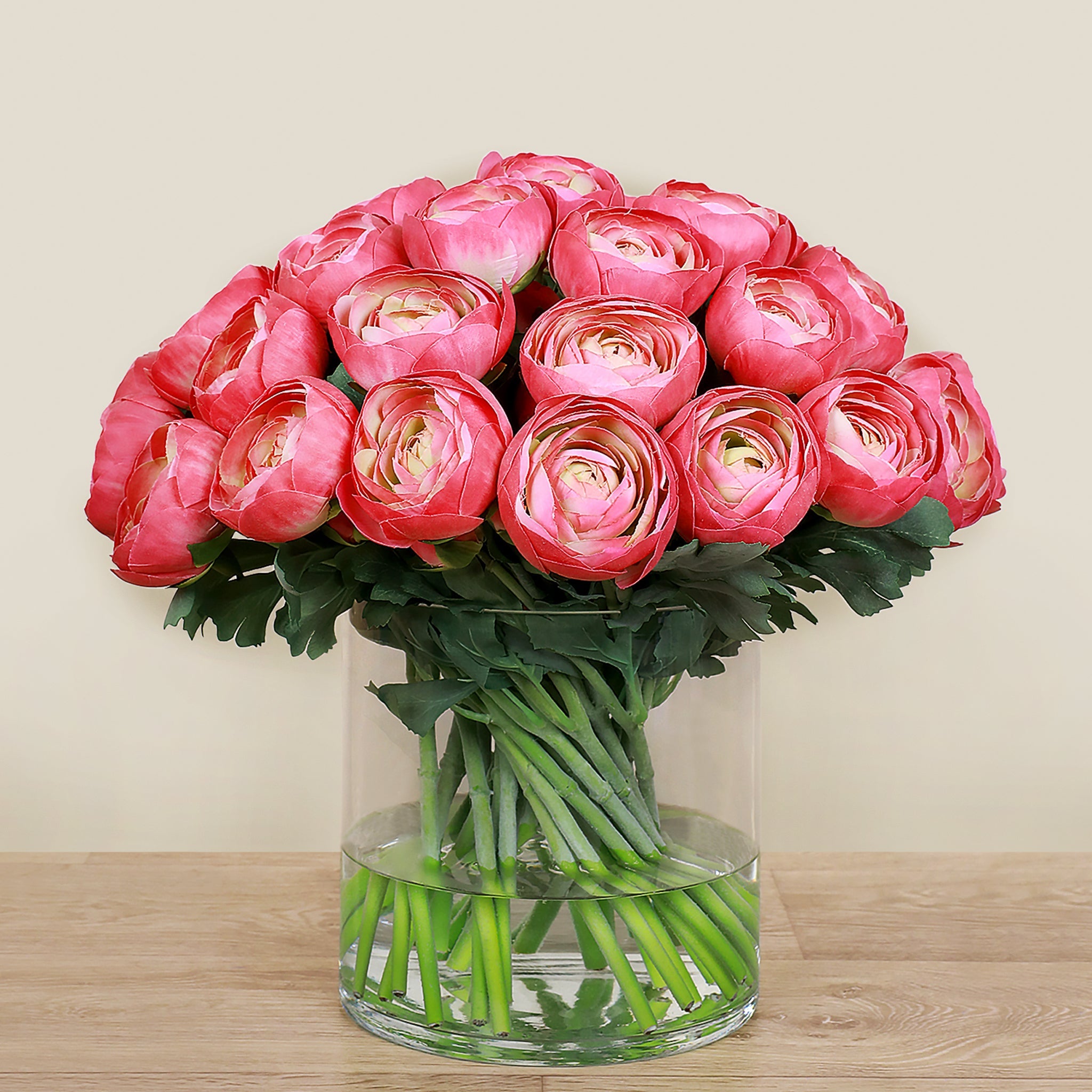 Artificial Ranunculus Arrangement in Glass Vase