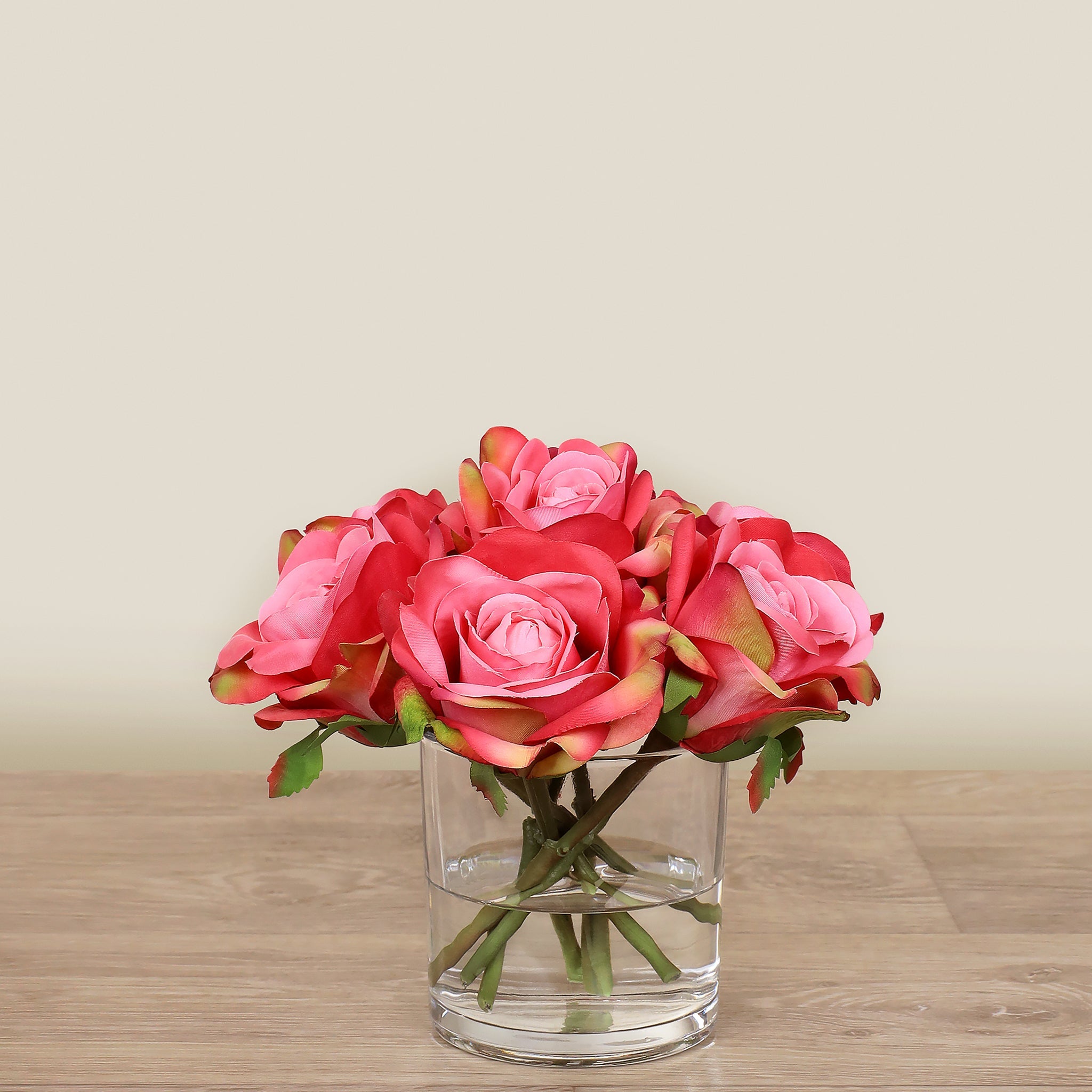 -Artificial Rose Arrangement in Glass Vase-Bloomr