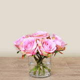 -Artificial Rose Arrangement in Glass Vase-Bloomr