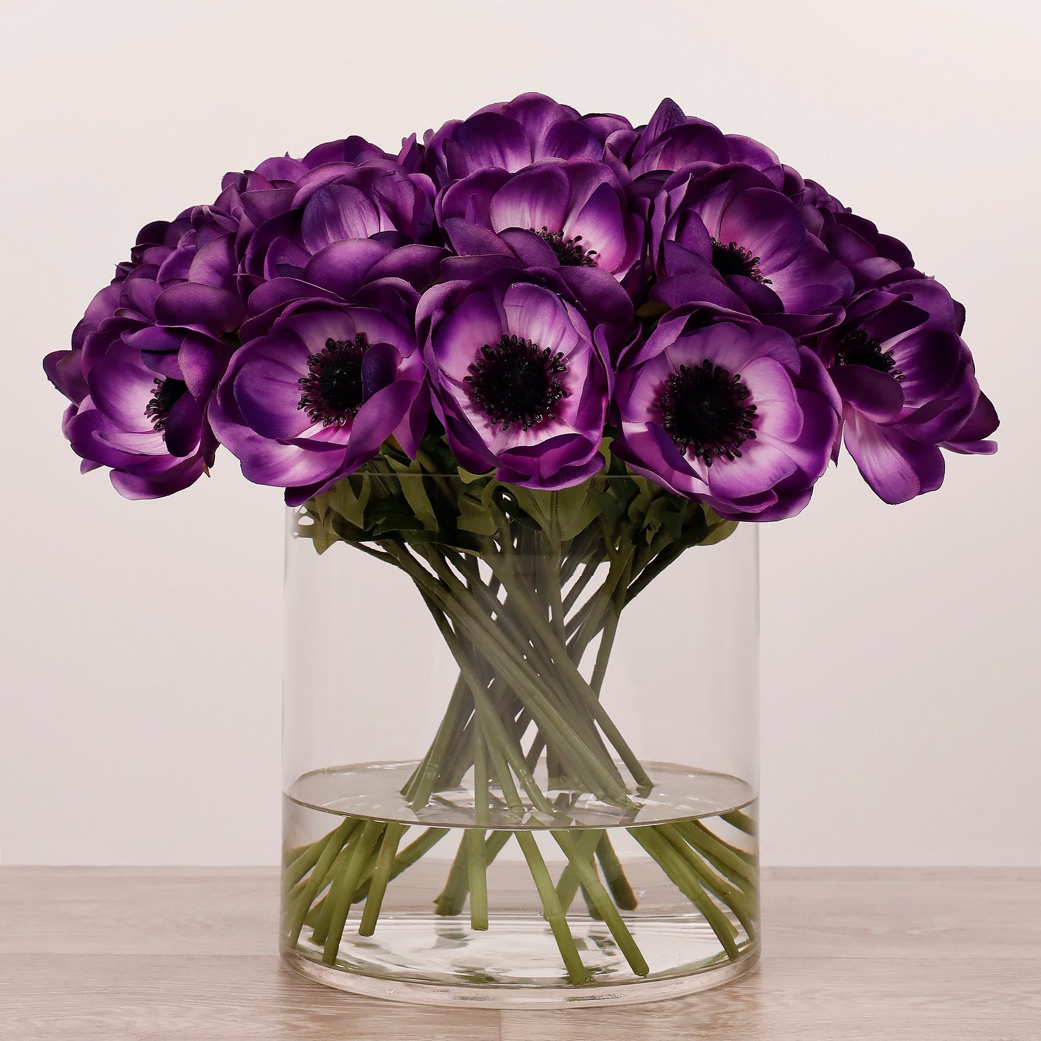 Floral Arrangement-Artificial Anemone Arrangement in Glass Vase-Bloomr