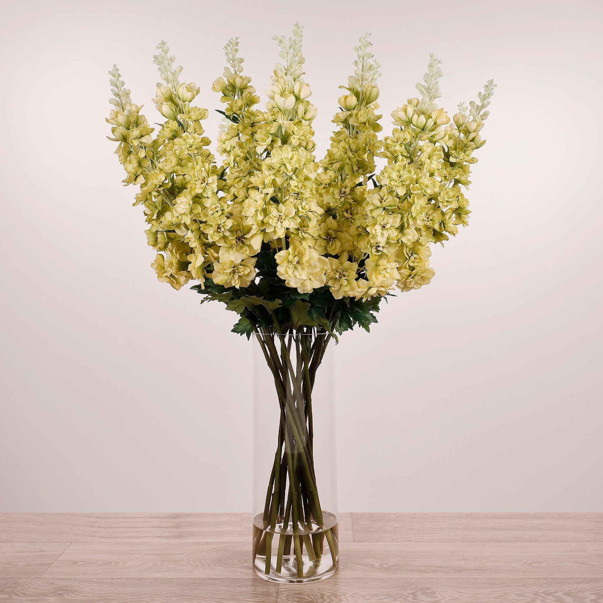 Artificial Larkspur Arrangement in Glass Vase