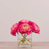 Artificial Ranunculus Arrangement in Glass Vase