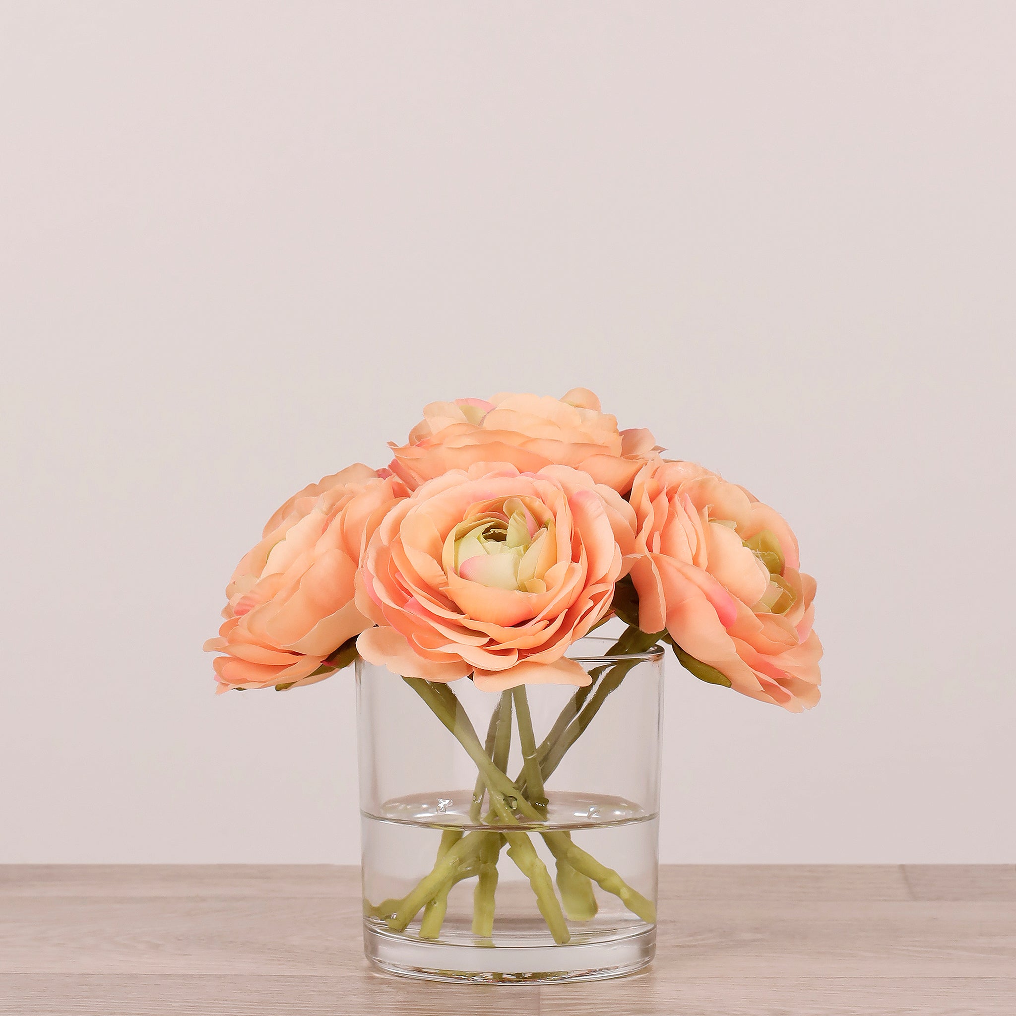 Artificial Ranunculus Arrangement in Glass Vase