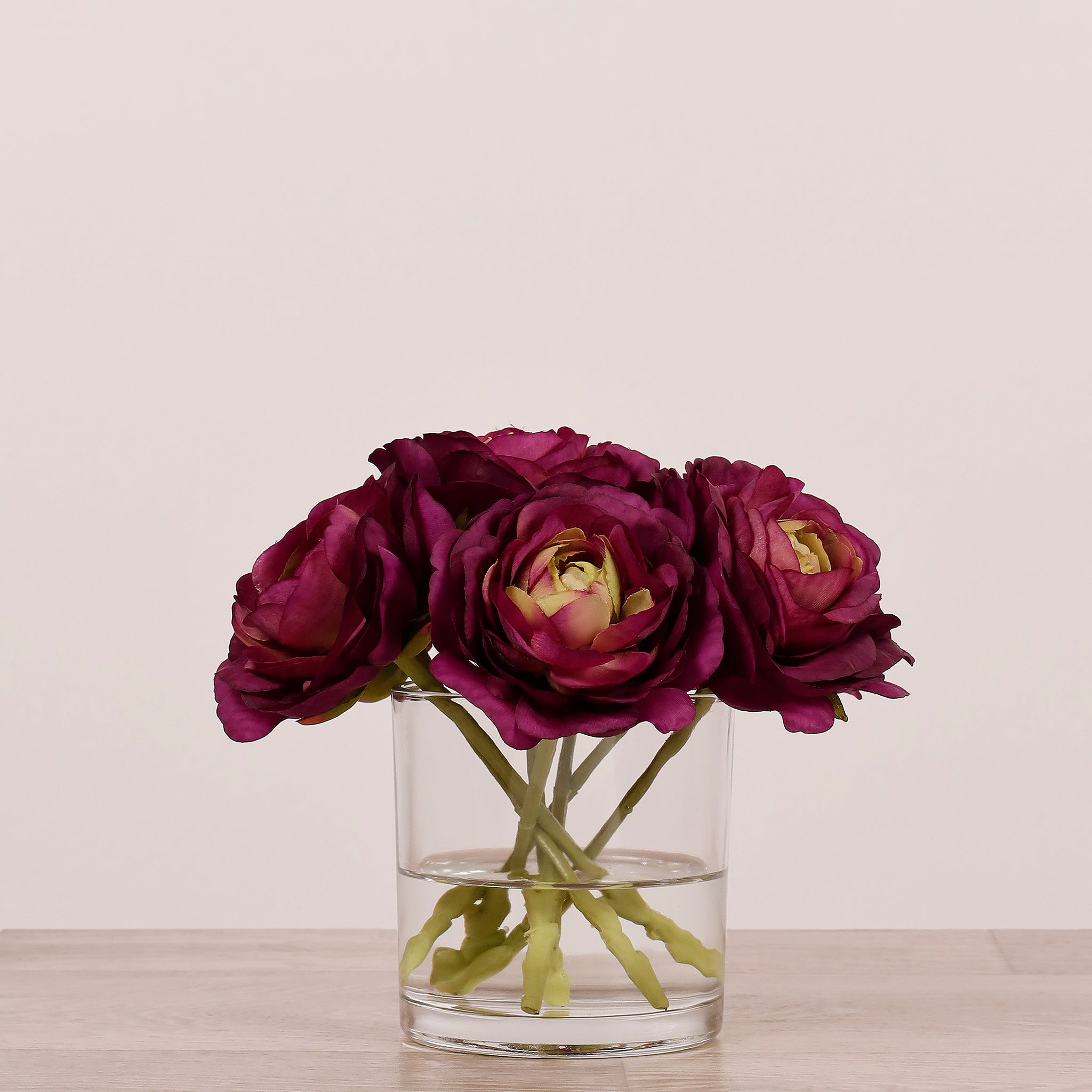 Artificial Ranunculus Arrangement in Glass Vase