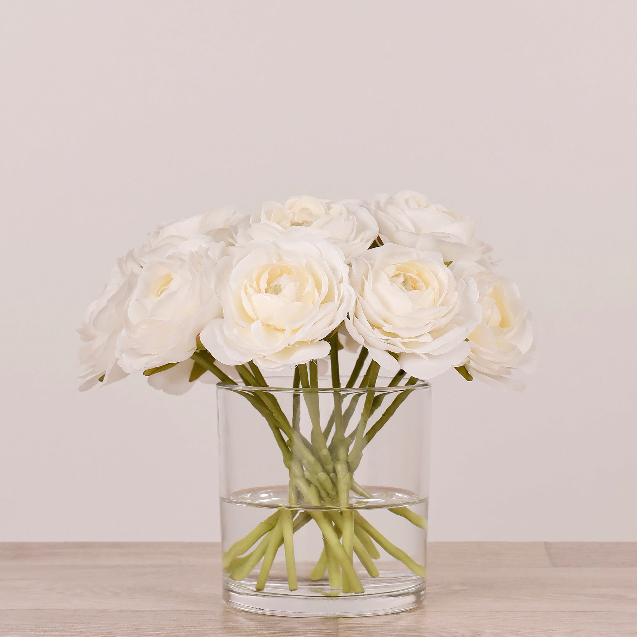 Artificial Ranunculus Arrangement in Glass Vase