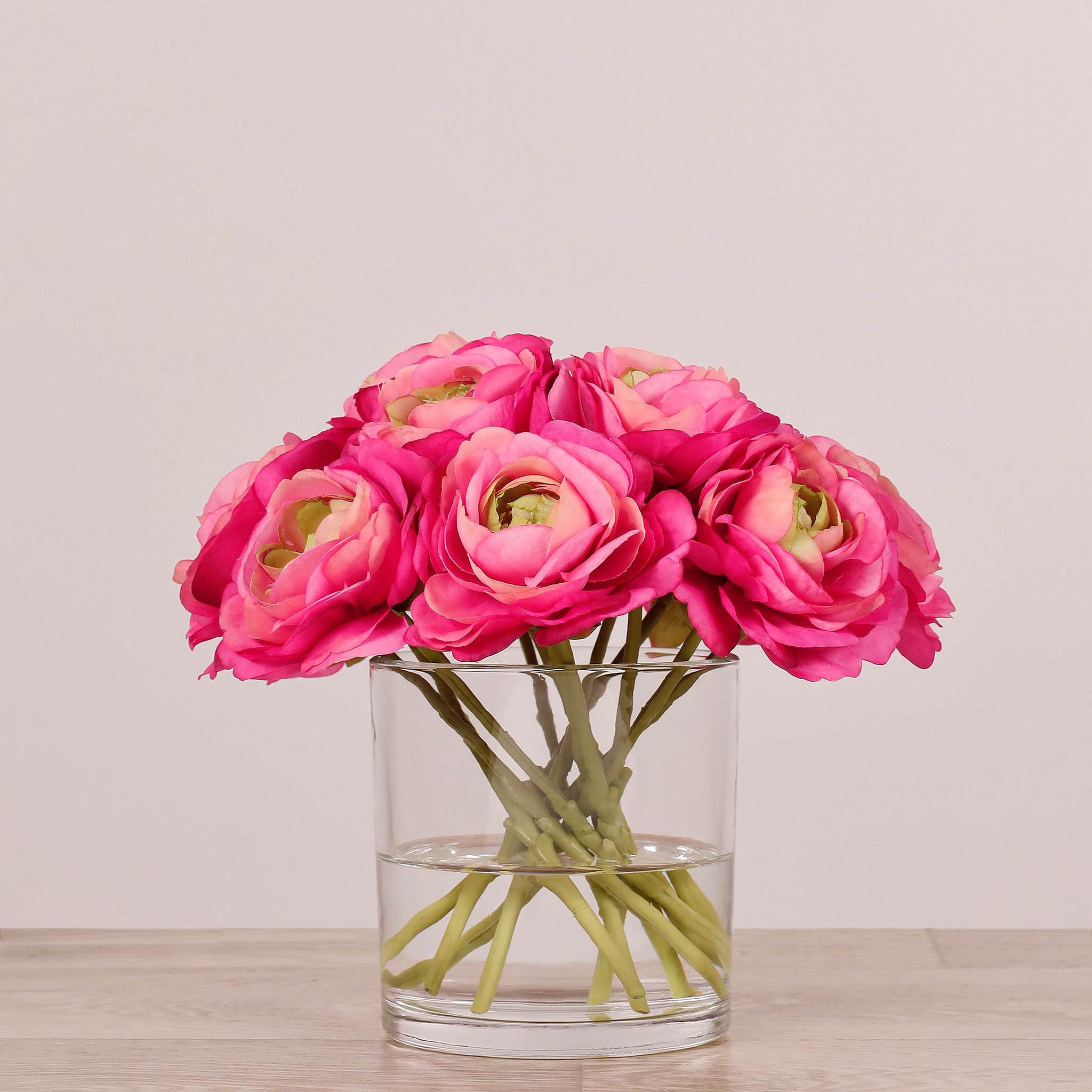 Artificial Ranunculus Arrangement in Glass Vase