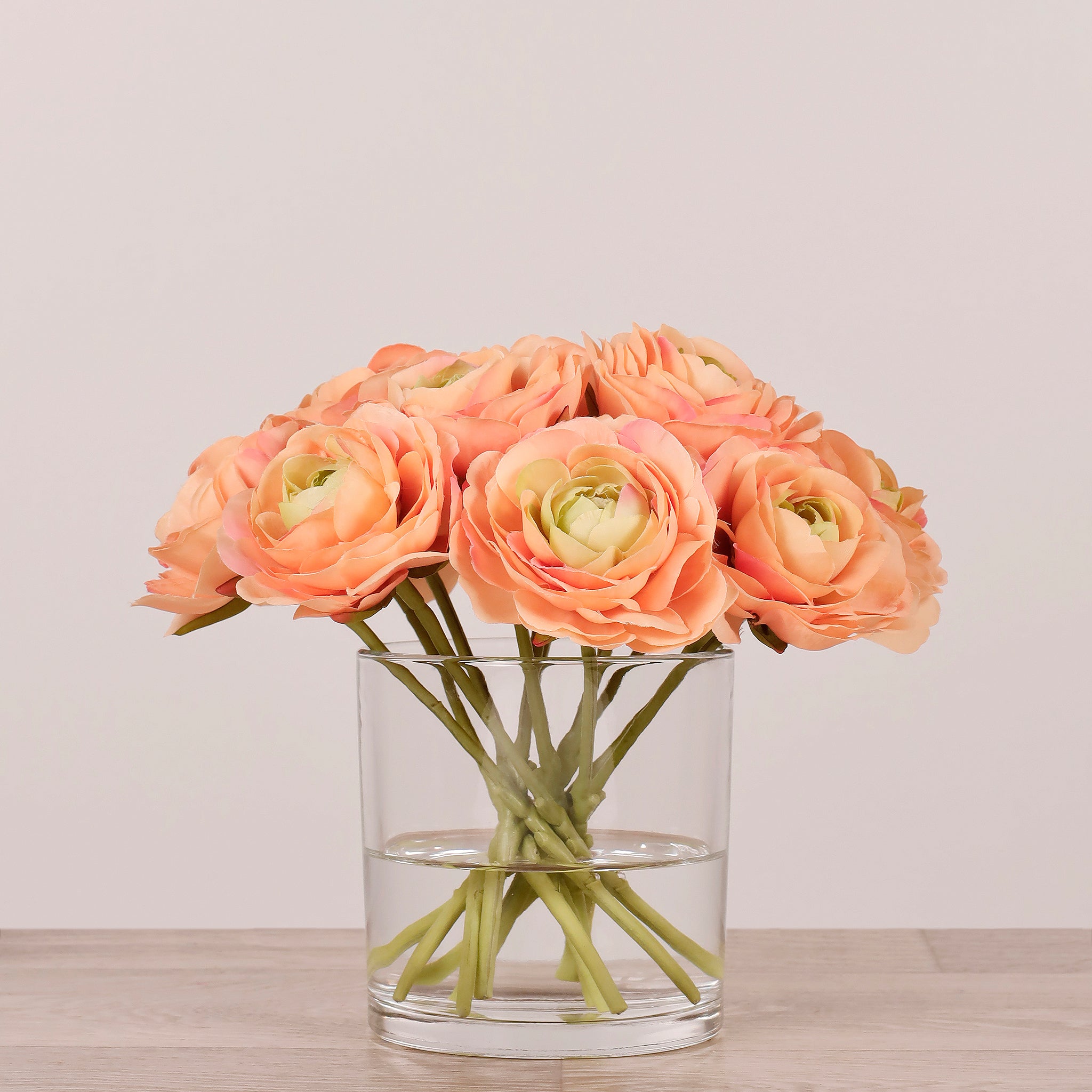 Artificial Ranunculus Arrangement in Glass Vase