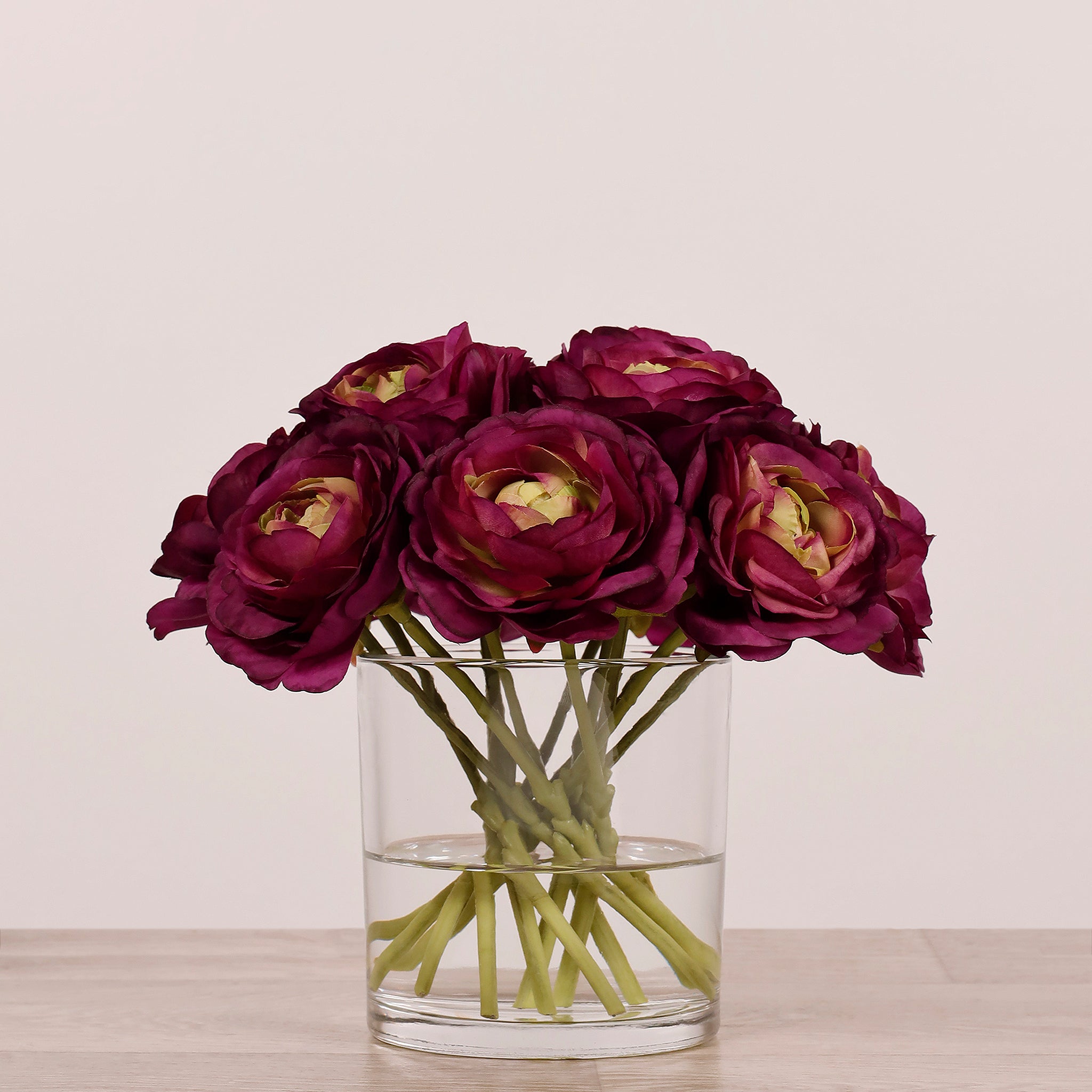 Artificial Ranunculus Arrangement in Glass Vase