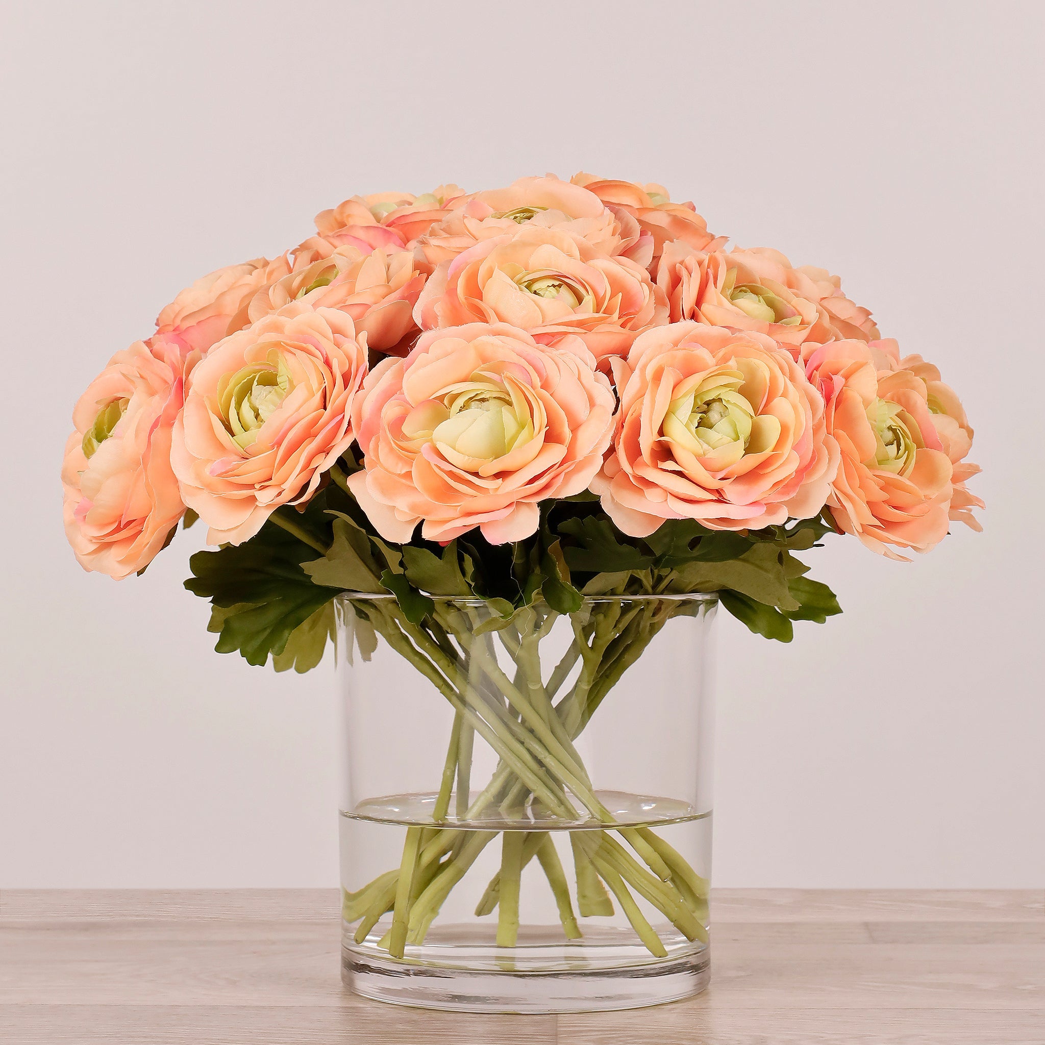 Artificial Ranunculus Arrangement in Glass Vase