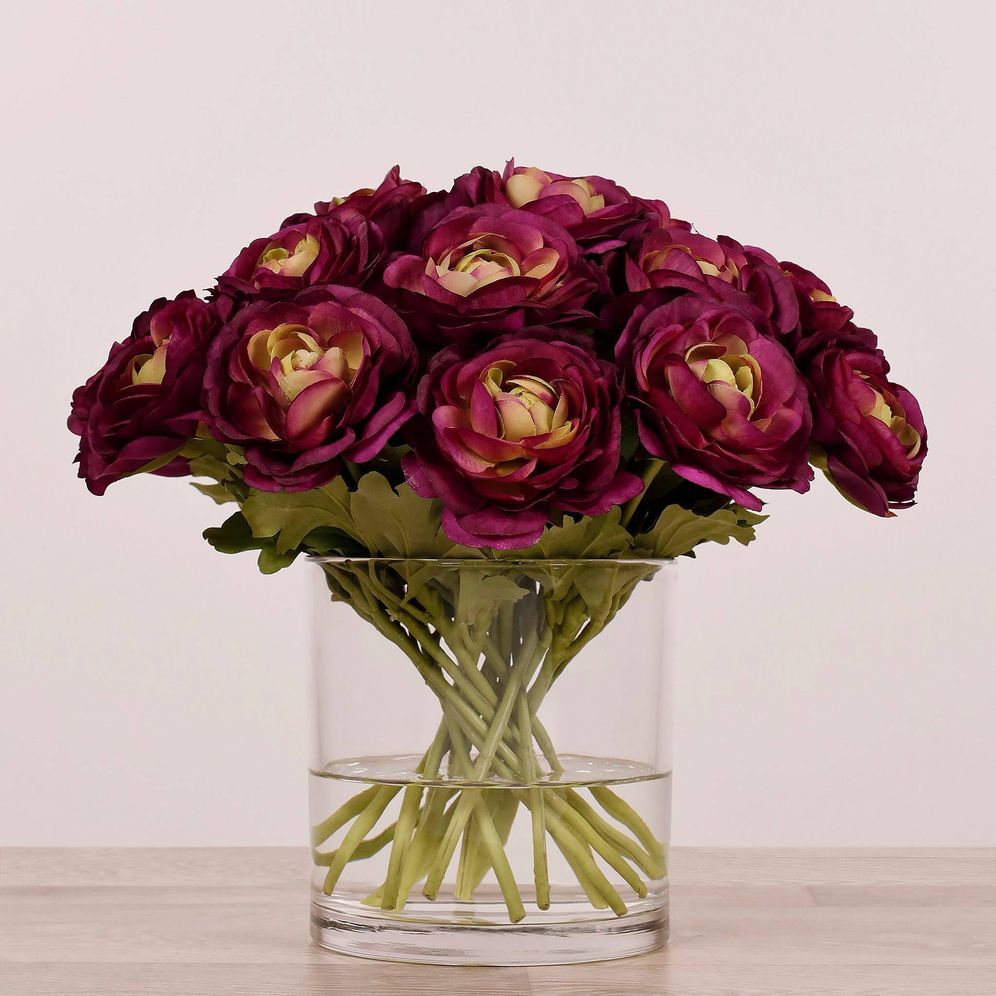 Artificial Ranunculus Arrangement in Glass Vase