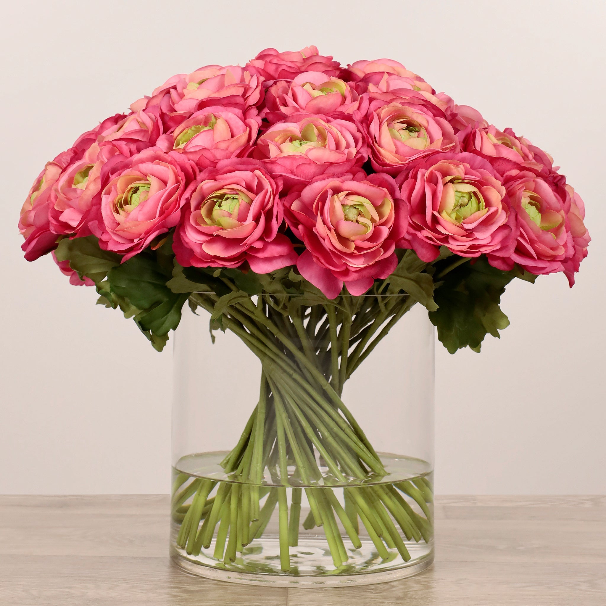 Artificial Ranunculus Arrangement in Glass Vase