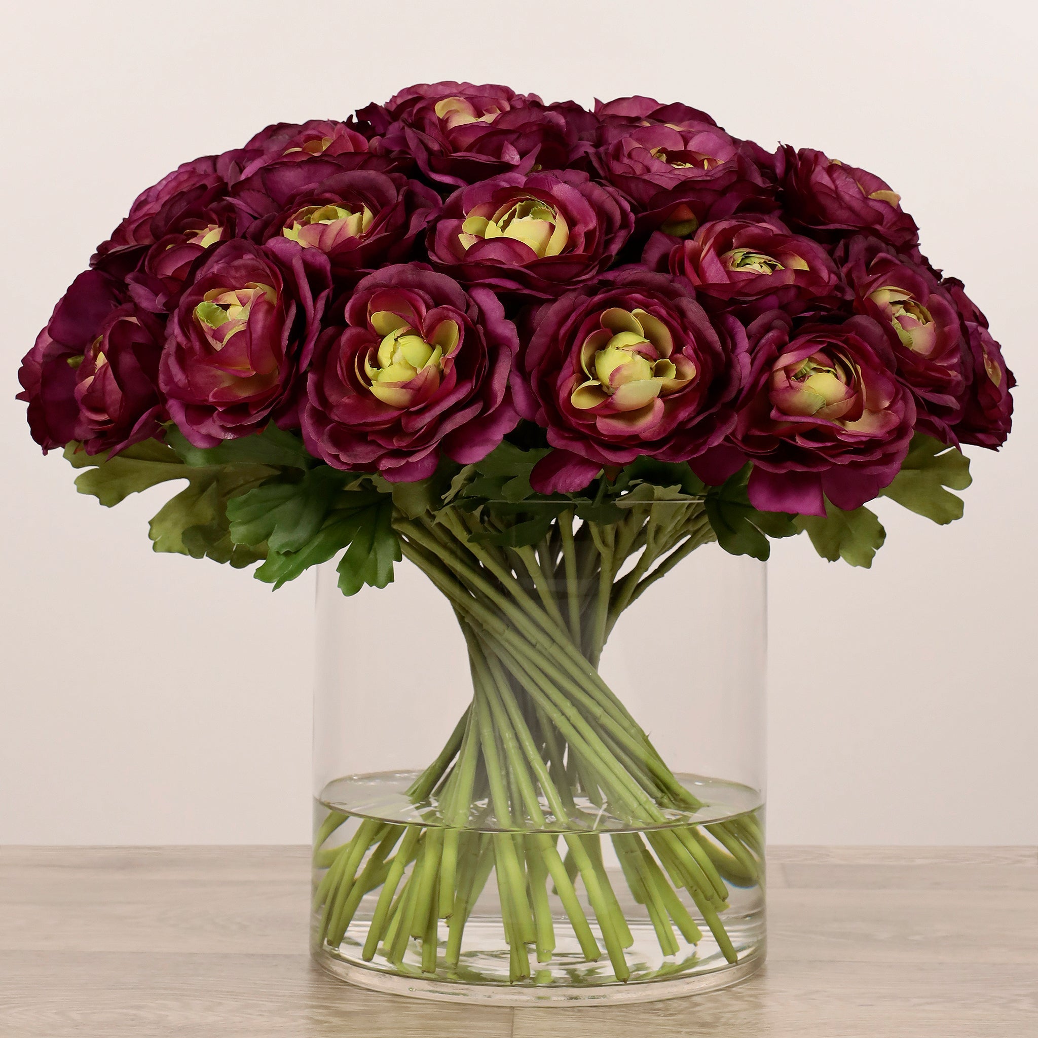 Artificial Ranunculus Arrangement in Glass Vase