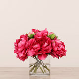 Artificial Peony Arrangement in Glass Vase