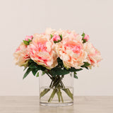 Artificial Peony Arrangement in Glass Vase