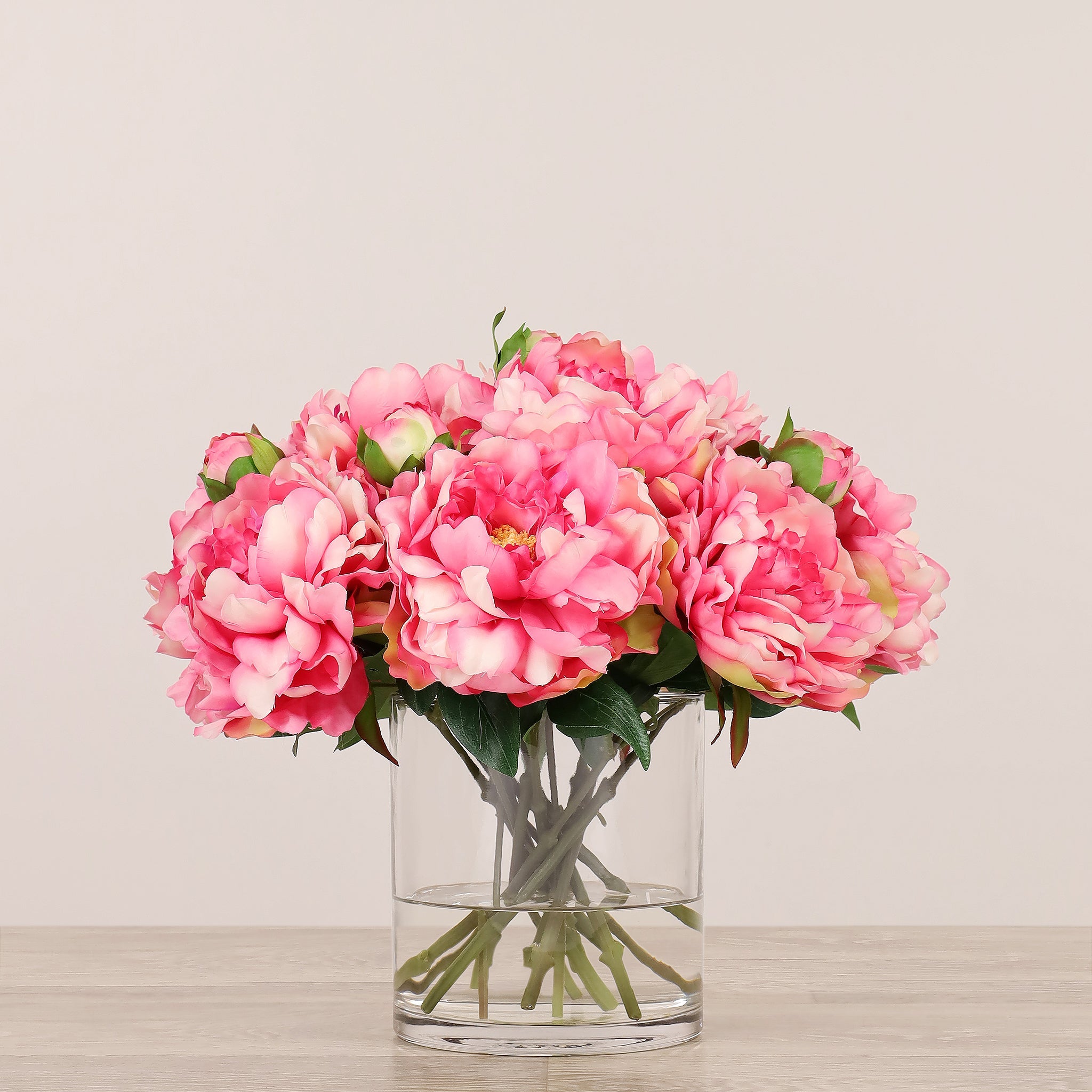 Artificial Peony Arrangement in Glass Vase