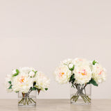 Artificial Peony Arrangement in Glass Vase